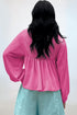 Textured Ribbed Collared Balloon Sleeve Babydoll Top