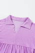 Textured Ribbed Collared Balloon Sleeve Babydoll Top