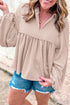 Textured Ribbed Collared Balloon Sleeve Babydoll Top