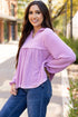Textured Ribbed Collared Balloon Sleeve Babydoll Top