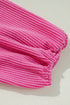 Textured Ribbed Collared Balloon Sleeve Babydoll Top