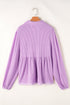 Textured Ribbed Collared Balloon Sleeve Babydoll Top