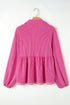 Textured Ribbed Collared Balloon Sleeve Babydoll Top