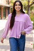 Textured Ribbed Collared Balloon Sleeve Babydoll Top