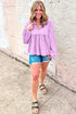 Textured Ribbed Collared Balloon Sleeve Babydoll Top