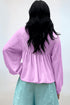 Textured Ribbed Collared Balloon Sleeve Babydoll Top