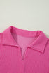 Textured Ribbed Collared Balloon Sleeve Babydoll Top