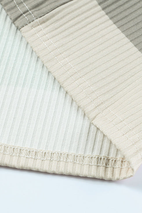Textured Ribbed Contrast Block Crew Neck Long Sleeve Top