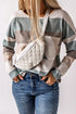 Textured Ribbed Contrast Block Crew Neck Long Sleeve Top