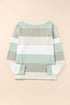Textured Ribbed Contrast Block Crew Neck Long Sleeve Top