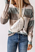 Textured Ribbed Contrast Block Crew Neck Long Sleeve Top