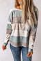 Textured Ribbed Contrast Block Crew Neck Long Sleeve Top