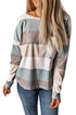Textured Ribbed Contrast Block Crew Neck Long Sleeve Top