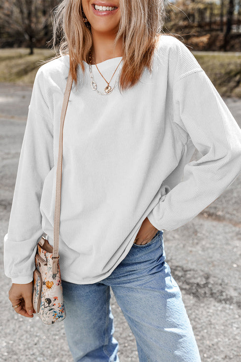 Textured Ribbed Corduroy Long Sleeve Oversized Sweatshirt