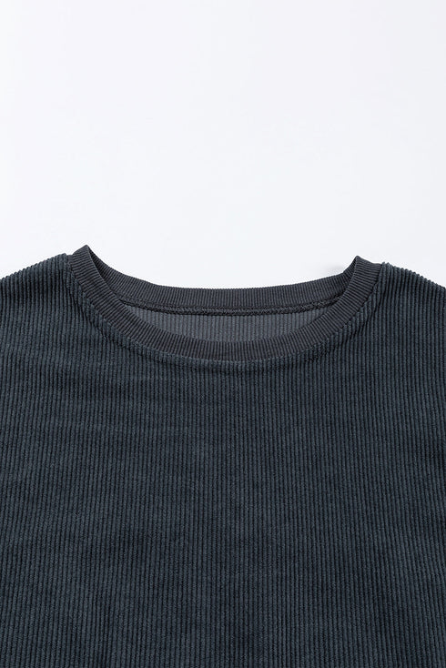 Textured Ribbed Corduroy Long Sleeve Oversized Sweatshirt