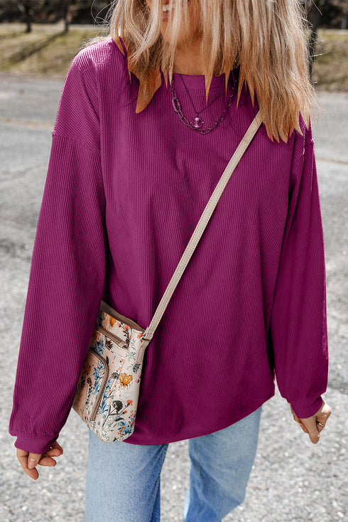Textured Ribbed Corduroy Long Sleeve Oversized Sweatshirt