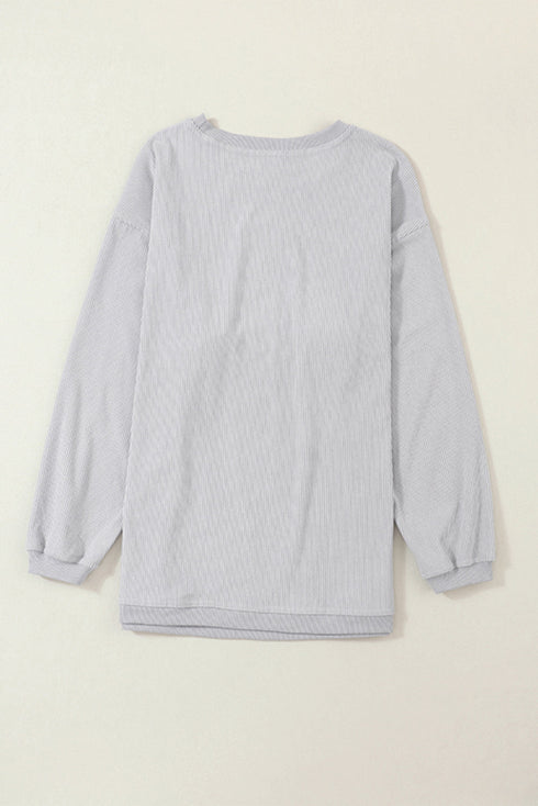 Textured Ribbed Corduroy Long Sleeve Oversized Sweatshirt