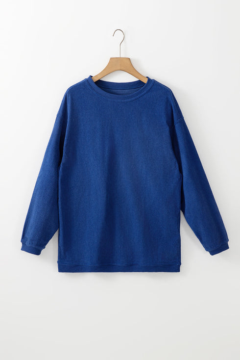 Textured Ribbed Corduroy Long Sleeve Oversized Sweatshirt