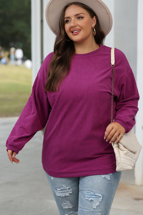 Textured Ribbed Corduroy Long Sleeve Oversized Sweatshirt