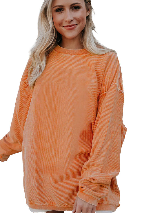 Textured Ribbed Corduroy Long Sleeve Oversized Sweatshirt