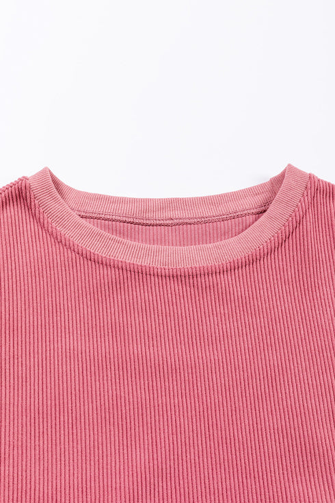 Textured Ribbed Corduroy Long Sleeve Oversized Sweatshirt