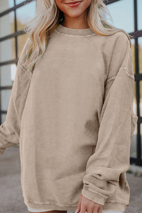 Textured Ribbed Corduroy Long Sleeve Oversized Sweatshirt