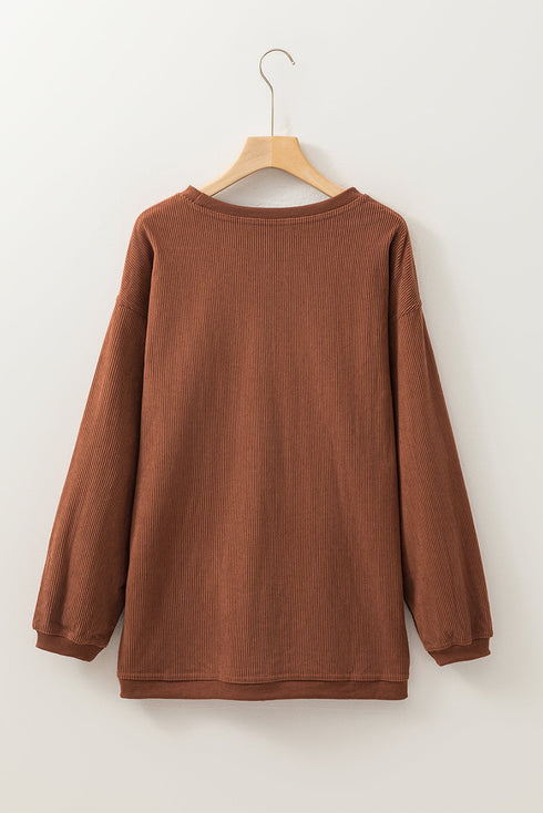 Textured Ribbed Corduroy Long Sleeve Oversized Sweatshirt