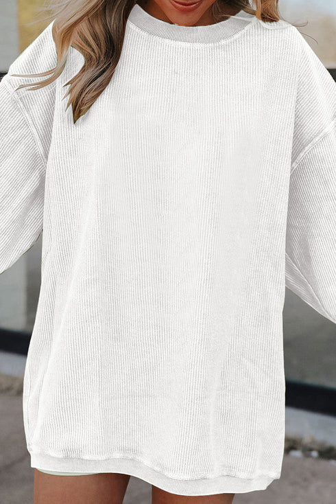 Textured Ribbed Corduroy Long Sleeve Oversized Sweatshirt