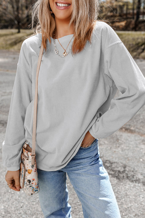 Textured Ribbed Corduroy Long Sleeve Oversized Sweatshirt