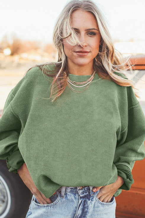 Textured Ribbed Corduroy Long Sleeve Oversized Sweatshirt