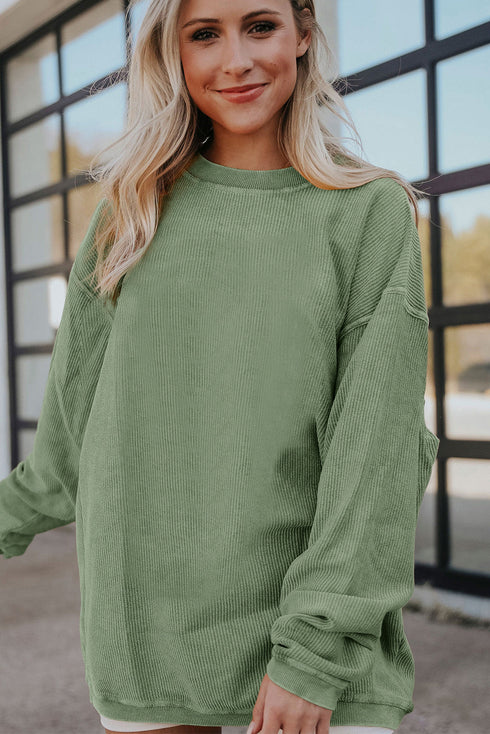 Textured Ribbed Corduroy Long Sleeve Oversized Sweatshirt