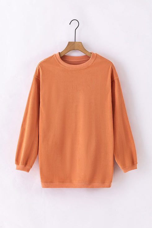 Textured Ribbed Corduroy Long Sleeve Oversized Sweatshirt
