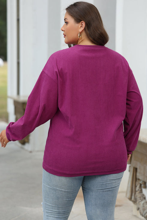 Textured Ribbed Corduroy Long Sleeve Oversized Sweatshirt