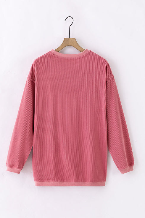 Textured Ribbed Corduroy Long Sleeve Oversized Sweatshirt