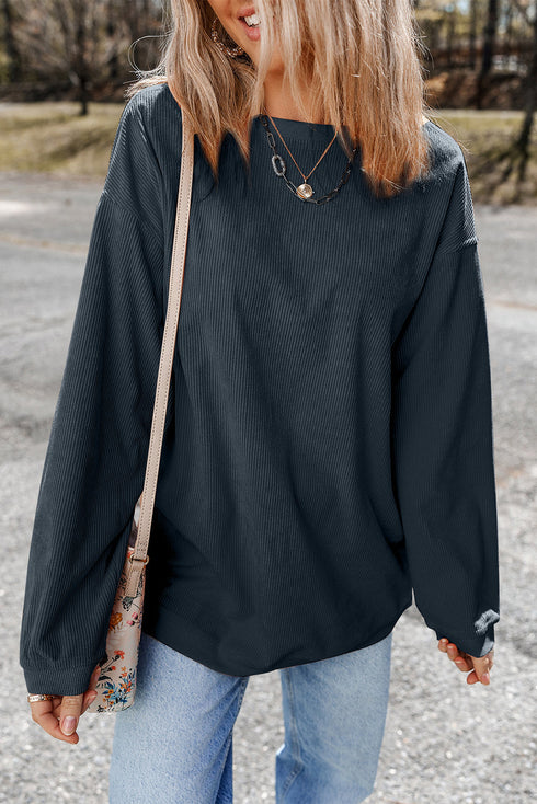 Textured Ribbed Corduroy Long Sleeve Oversized Sweatshirt