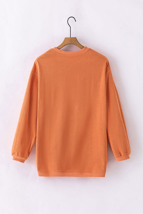 Textured Ribbed Corduroy Long Sleeve Oversized Sweatshirt
