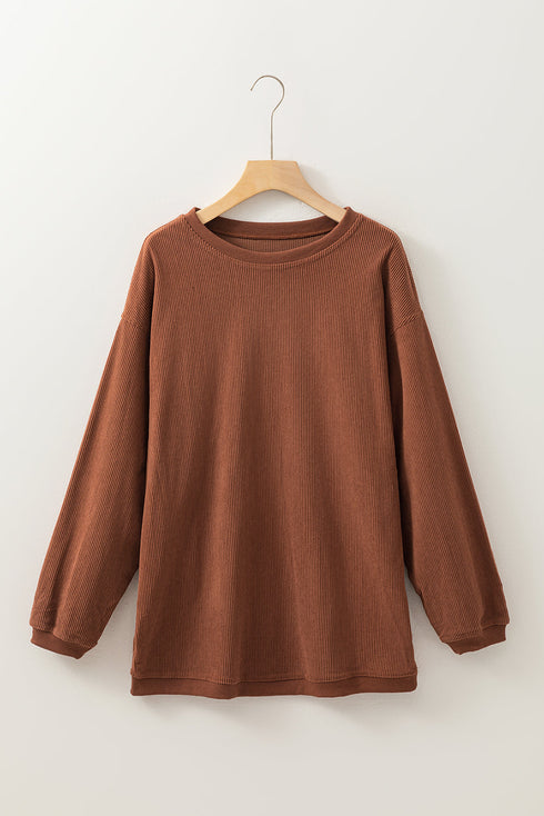 Textured Ribbed Corduroy Long Sleeve Oversized Sweatshirt