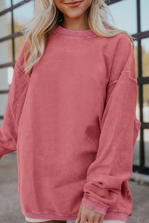 Textured Ribbed Corduroy Long Sleeve Oversized Sweatshirt