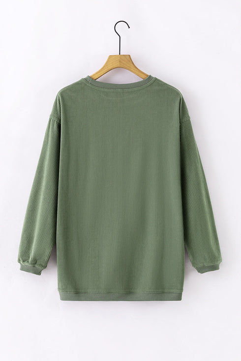 Textured Ribbed Corduroy Long Sleeve Oversized Sweatshirt