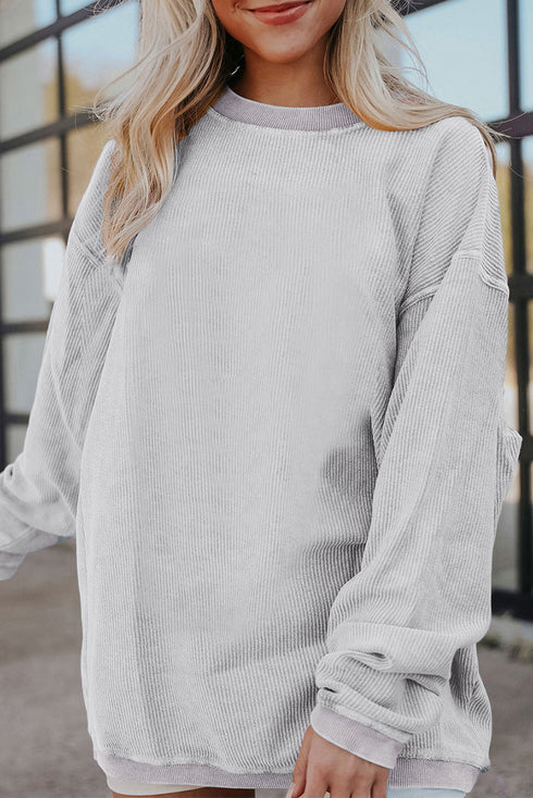 Textured Ribbed Corduroy Long Sleeve Oversized Sweatshirt