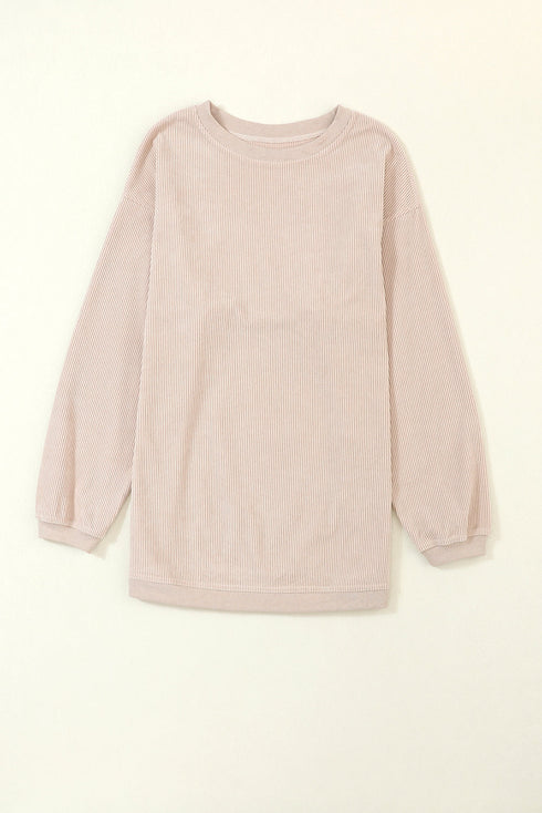 Textured Ribbed Corduroy Long Sleeve Oversized Sweatshirt