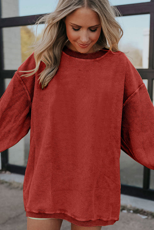 Textured Ribbed Corduroy Long Sleeve Oversized Sweatshirt