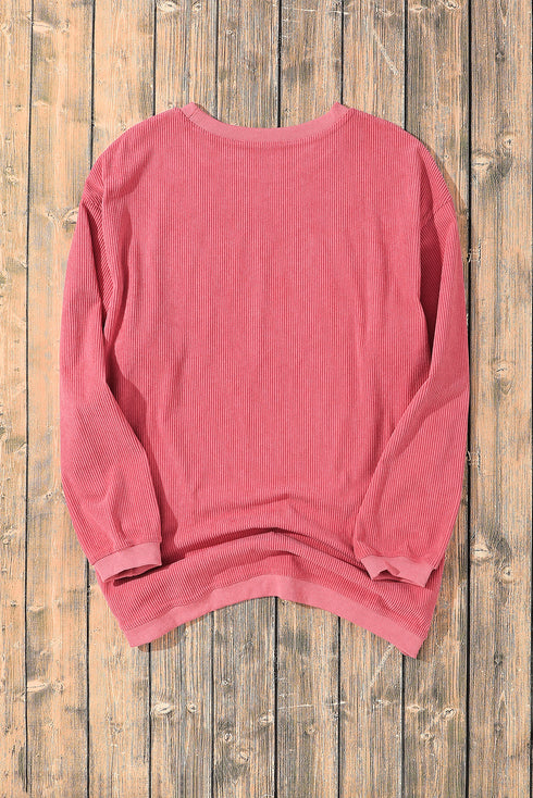 Textured Ribbed Corduroy Long Sleeve Oversized Sweatshirt
