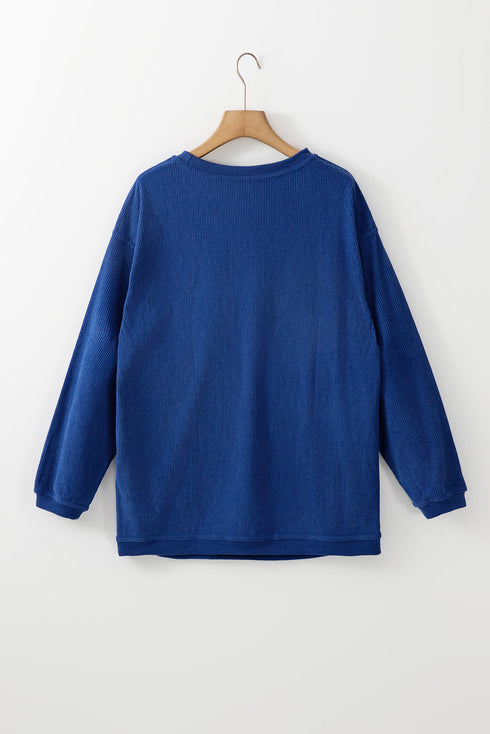 Textured Ribbed Corduroy Long Sleeve Oversized Sweatshirt