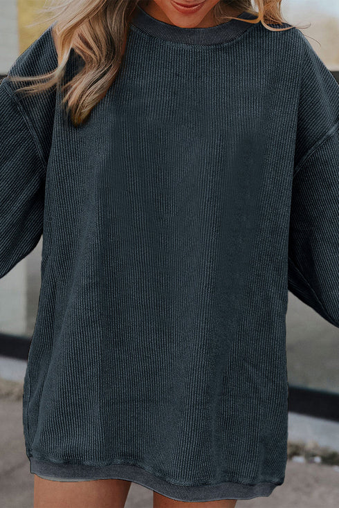 Textured Ribbed Corduroy Long Sleeve Oversized Sweatshirt