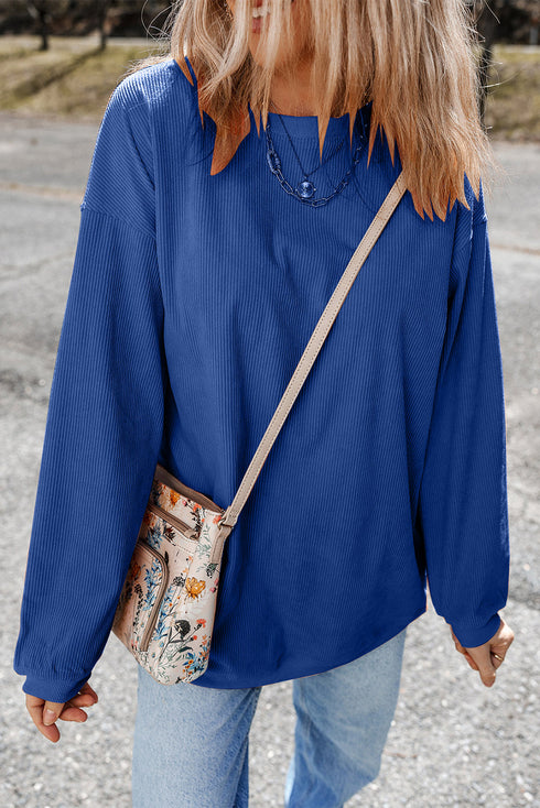 Textured Ribbed Corduroy Long Sleeve Oversized Sweatshirt