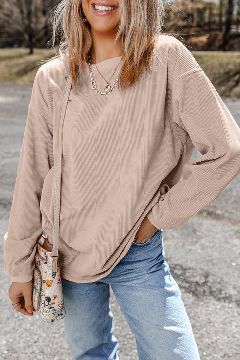 Textured Ribbed Corduroy Long Sleeve Oversized Sweatshirt