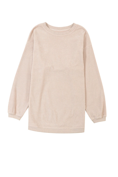 Textured Ribbed Corduroy Long Sleeve Oversized Sweatshirt