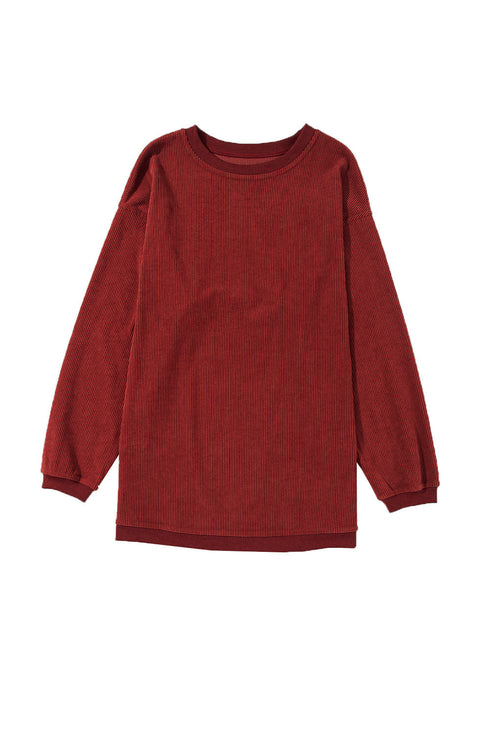 Textured Ribbed Corduroy Long Sleeve Oversized Sweatshirt