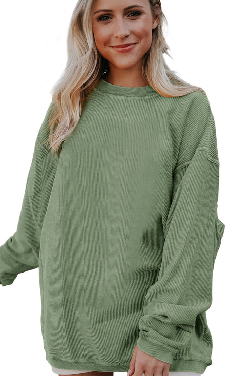 Textured Ribbed Corduroy Long Sleeve Oversized Sweatshirt